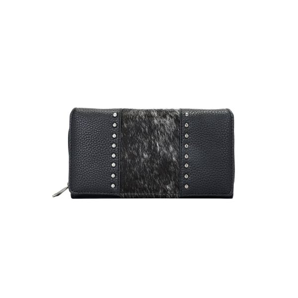 TR132-W010 BK Trinity Ranch Hair-On Studded Collection Secretary Style Wallet