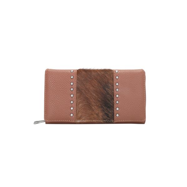 TR132-W010 BR Trinity Ranch Hair-On Studded Collection Secretary Style Wallet