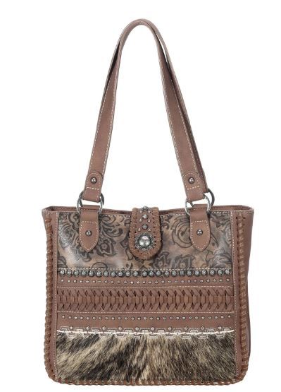 TR136G-8260 BR  Trinity Ranch Hair On Cowhide Collection Concealed Carry Tote