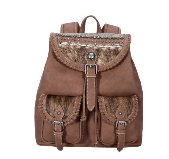 TR136-9110 BR Trinity Ranch Hair On Cowhide Collection Backpack