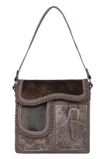 TR149G-918 CF Trinity Ranch Hair-On Cowhide Saddle Shape Collection Concealed Carry Hobo