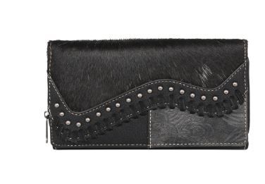 TR149-W010 BK Trinity Ranch Hair-On Cowhide Saddle Shape Collection Wallet