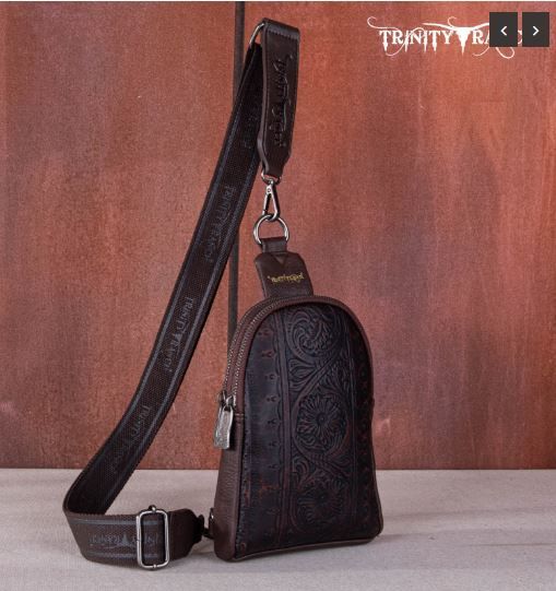 TR159-210A CF Trinity Ranch Floral Tooled Collection Sling Bag