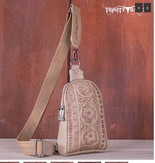 TR159-210A TN Trinity Ranch Floral Tooled Collection Sling Bag