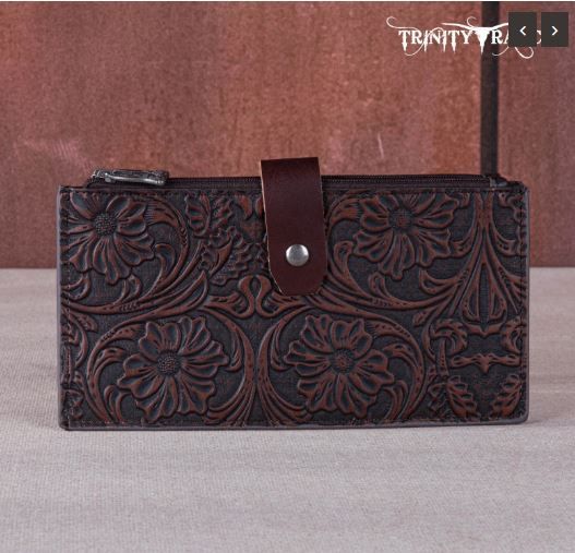 TR164-W047 CF Trinity Ranch Floral Tooled Bi-Fold Wallet/Card Organizer