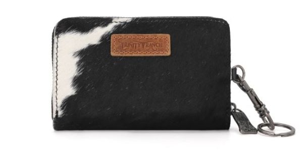 TR178-W001 BK Trinity Ranch Genuine Cowhide Hair-On Floral Tooled Collection Mini Wallet