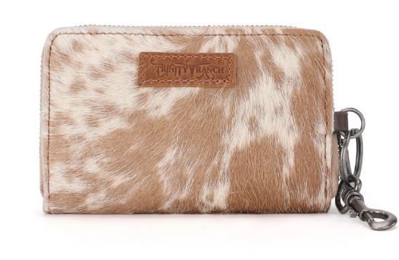 TR178-W001 BR Trinity Ranch Genuine Cowhide Hair-On Floral Tooled Collection Mini Wallet