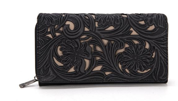 TR188-W010 BK Trinity Ranch Floral Tooled Collection Wallet