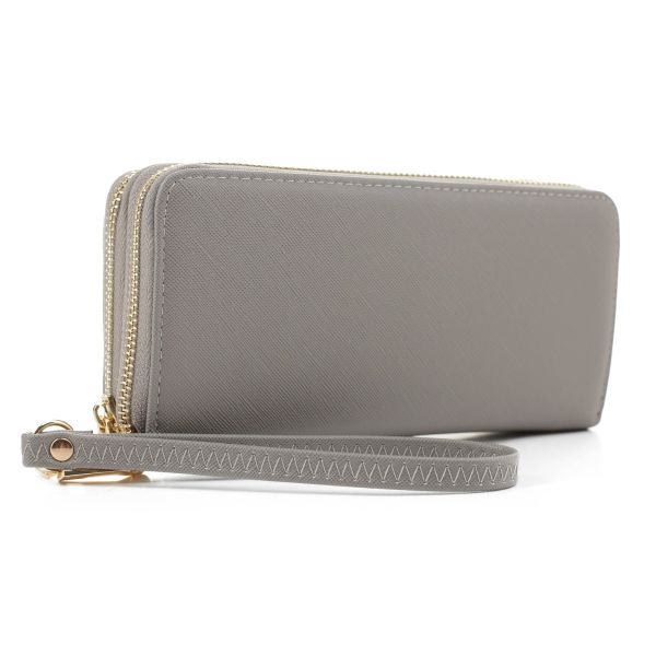 WF0339 GY DOUBLE ZIP AROUND WALLET