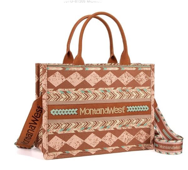 MW01G-8120S BR Montana West Boho Print Concealed Carry Tote/Crossbody 