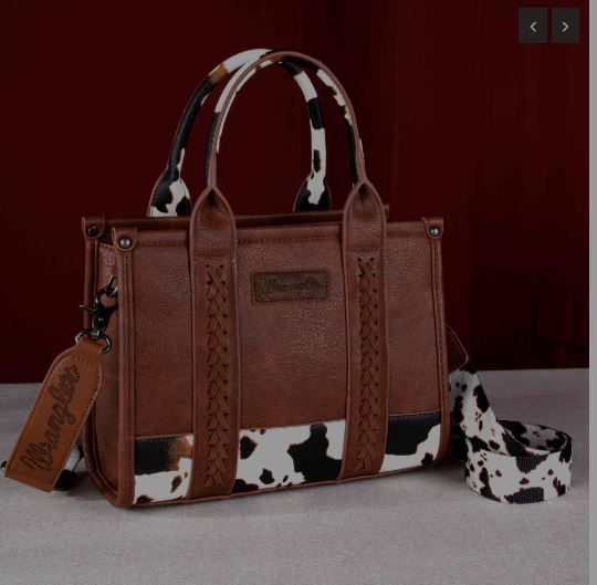 WG102G-8120S BR Wrangler Cow Print Concealed Carry Tote/Crossbody