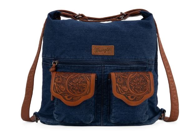 WG103-2008 NV  Wrangler Floral Tooled Denim Hobo/Crossbody Backpack