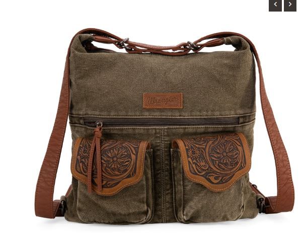 WG103-2008 OLV  Wrangler Floral Tooled Denim Hobo/Crossbody Backpack