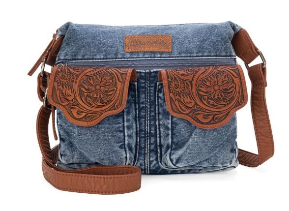 WG103-2009 JN Wrangler Floral Tooled Denim Crossbody