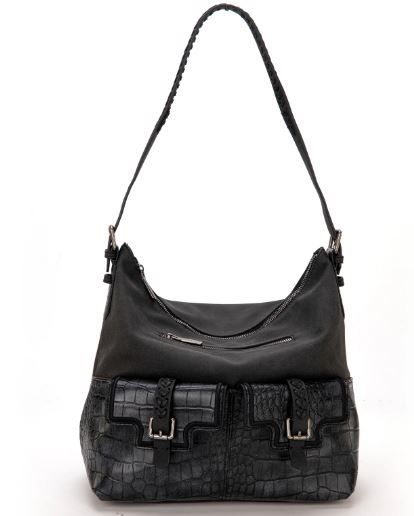 MW1286G-918 BK Montana West Croc Print Concealed Carry Hobo Black