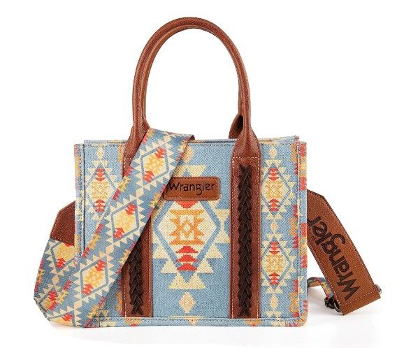 WG2202-8120S BR Wrangler Southwestern Print Small Canvas Tote/Crossbody 