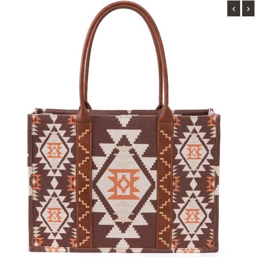 WG2203-8119 CF Wrangler Southwestern Pattern Dual Sided Print Canvas Wide Tote