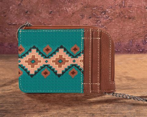 WG2203-W005 TQ Wrangler Southwestern Art Print Mini Zip Card Case