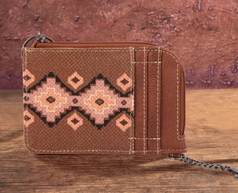 WG2203-W005 D BR Wrangler Southwestern Art Print Mini Zip Card Case