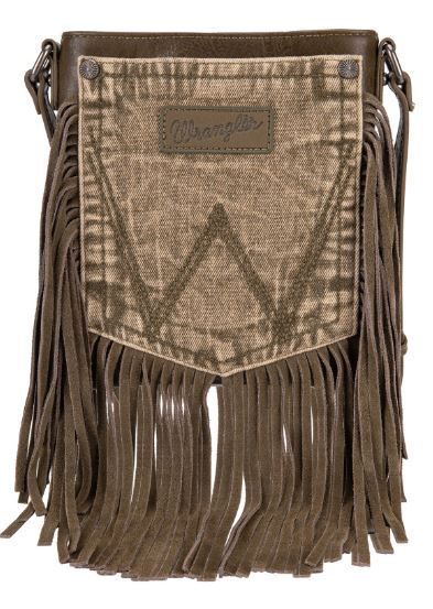 WG44-8360 GN Wrangler Leather Fringe Jean Denim Pocket Crossbody