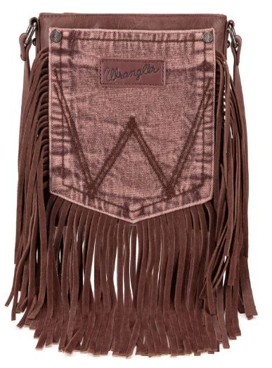 WG44-8360 LCF Wrangler Leather Fringe Jean Denim Pocket Crossbody