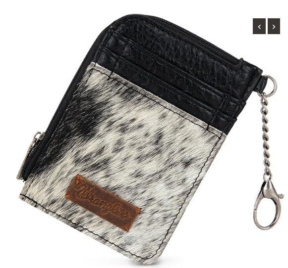 WG66-W005 BK Wrangler Genuine Hair-On Cowhide Mini Zip Card Case