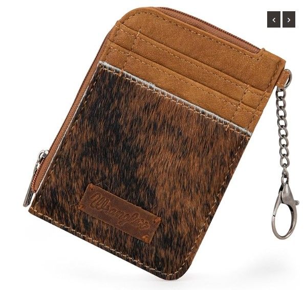 WG66-W005 BR Wrangler Genuine Hair-On Cowhide Mini Zip Card Case