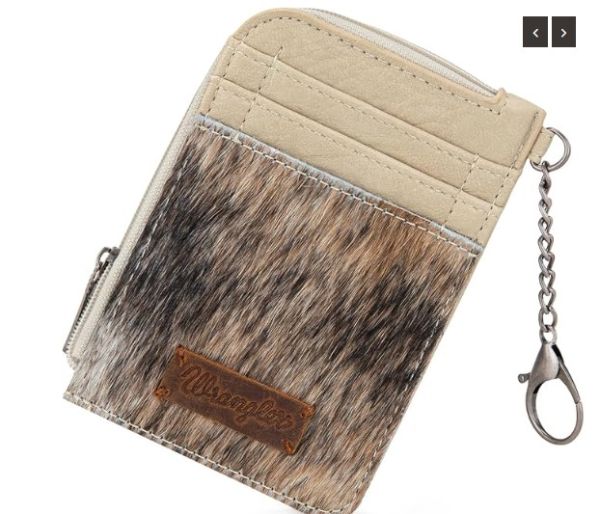 WG66-W005 BG Wrangler Genuine Hair-On Cowhide Mini Zip Card Case