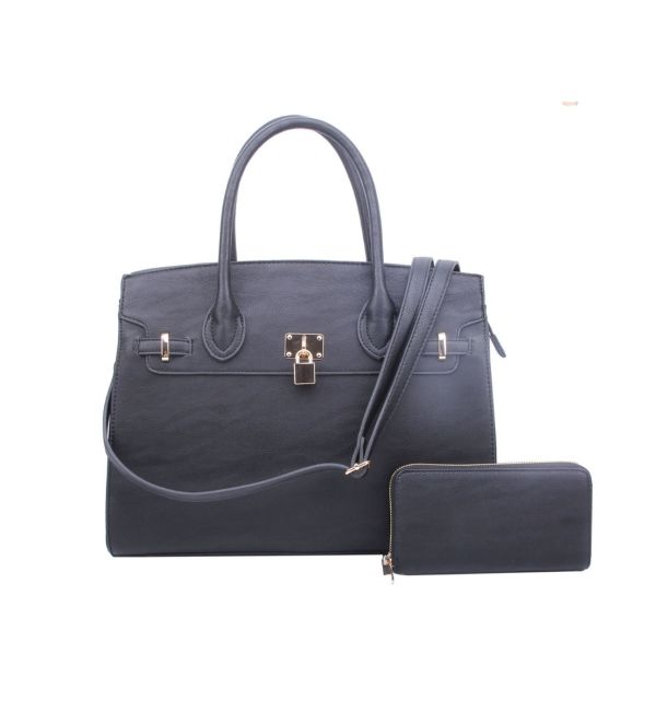 WU1096 BK 2 IN 1 FASHION SATCHEL w/MATCHING WALLET SET