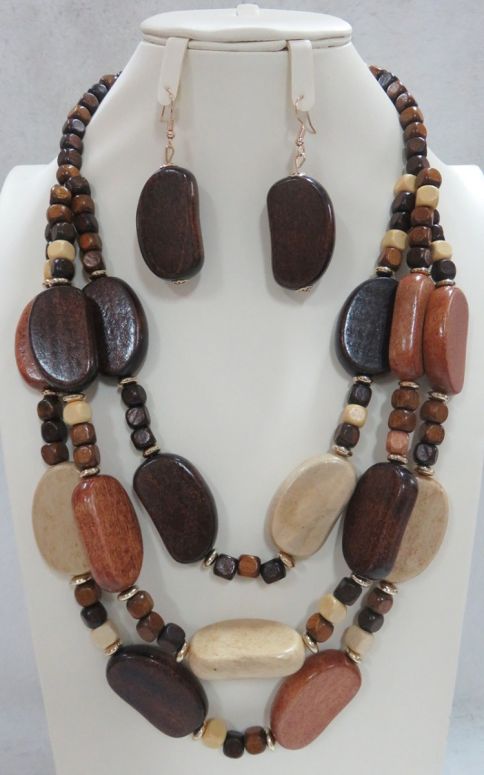 YNE4038 BN WOOD NECKLACE SET