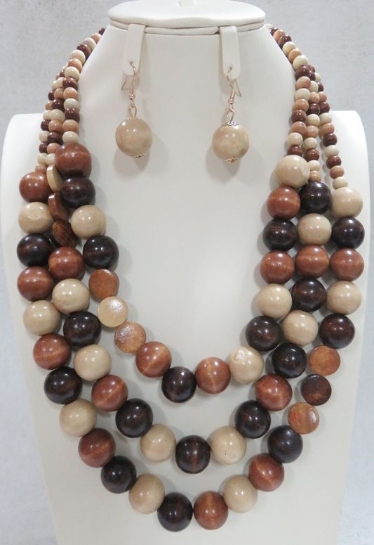 YNE4040 BN WOOD NECKLACE SET