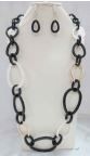 YNE5086 BK/WT LONG NECKLACE SET