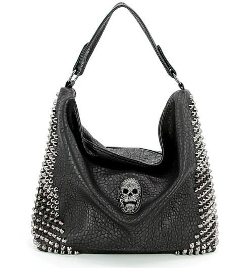 82030UB BK SKULL FACE BIG HOBO BAG IN VINYL