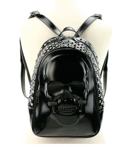 89165UB BK Skull Embossed Backpack In Vinyl