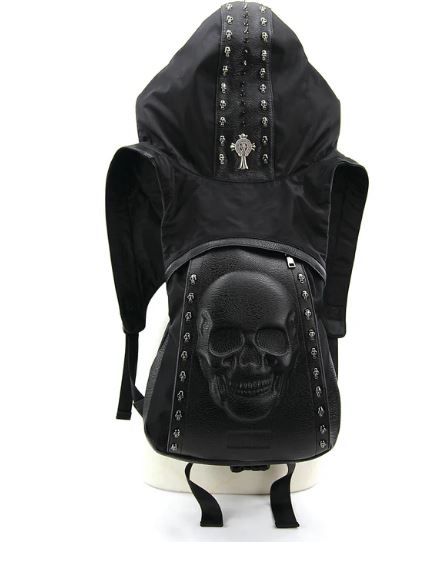 89575UB BK Skeleton Backpack With Hoodie In Vinyl And Polyester