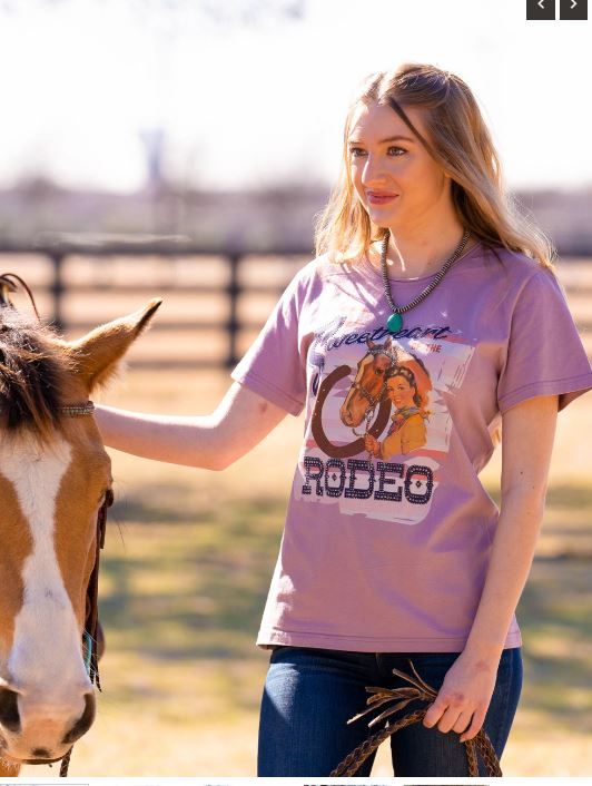 AB-T4009BDY(PREPACK 7PC) RD  Women Mineral Wash ''Sweetheart of the Rodeo'' Graphic Short Sleeve Tee 