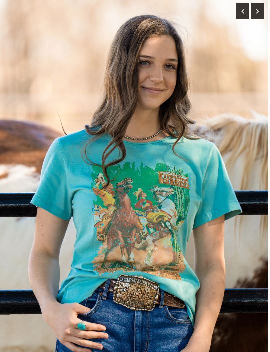 AB-T4015(PREPACK 7PC) TQ Women Mineral Wash Rodeo Print Graphic Short Sleeve Tee 