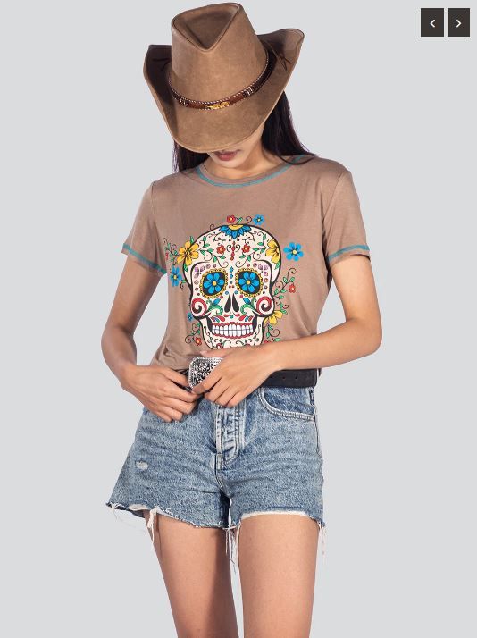 AB-T6002（Prepack 8 Pcs）Women Sugar Skull Short Sleeve Shirt