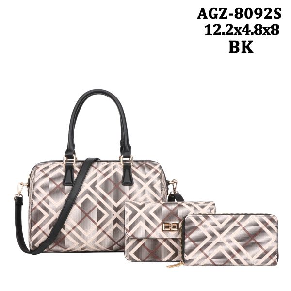 AGZ-8092S BK 3PC SETS CHECK PRINT WITH WALLET