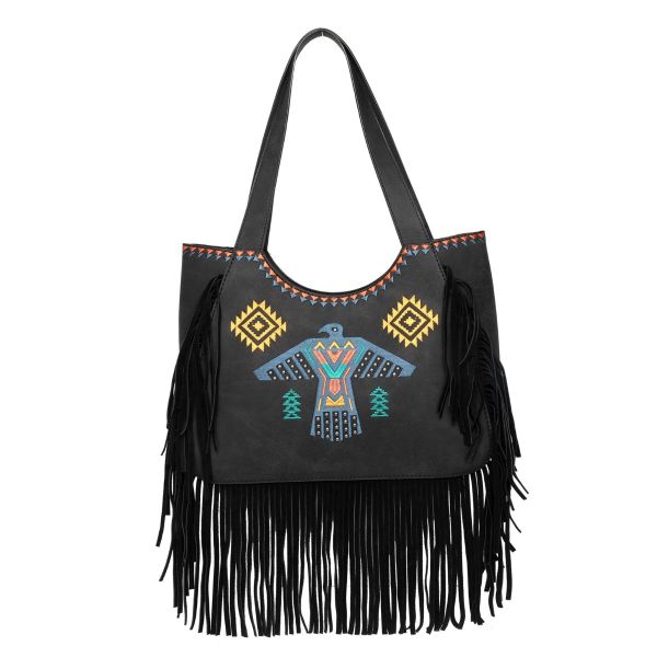 WG36-G8005 BK Wrangler Embroidered Fringe Collection Concealed Carry Tote