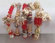 BR5901 RD 5 STRANDS CHARMS BRACELET