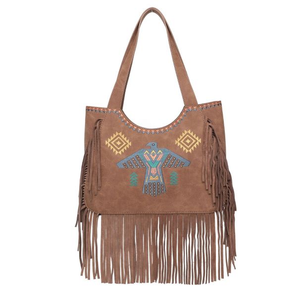 WG36-G8005 BR Wrangler Embroidered Fringe Collection Concealed Carry Tote