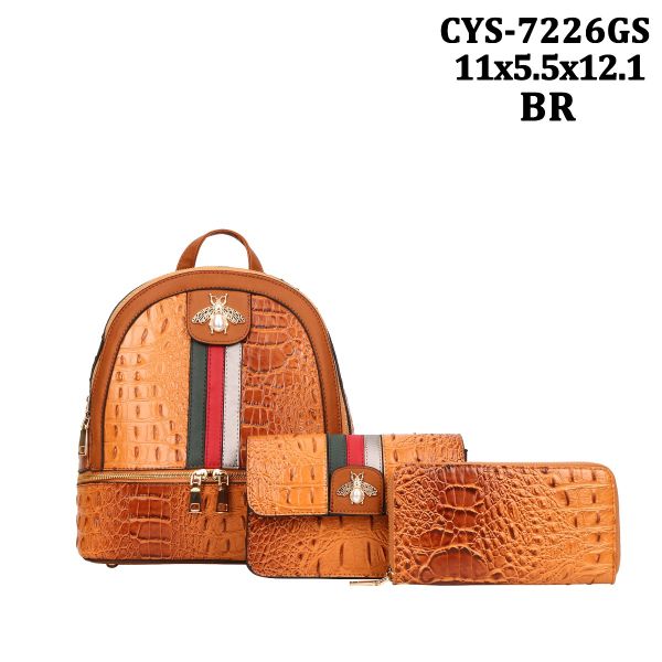 CYS-7226GS BR CROCO BACKPACK 3PC SETS