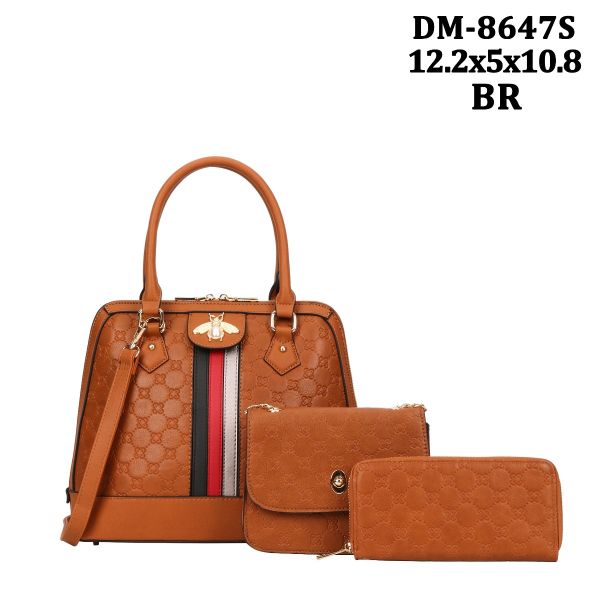 DM-8647S BR 3PC BEE PURSE WITH WALLET