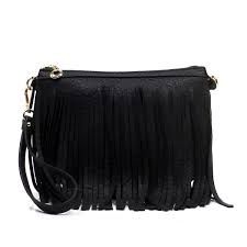 E091 BK FRINGED BOHEMIAN WRISTLET CROSS BODY