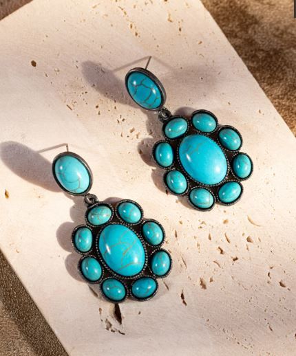 ER-1001 TQ Rustic Couture's Bohemian Oval Concho Earring