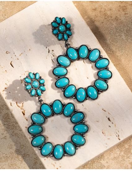 ER- 1004 TQ Concho Dangle Earring With Turquoise Stones