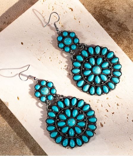 ER-1008 TQ Rustic Couture's Bohemian Turquoise Stone Dangle Earring