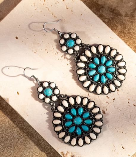 ER-1008 WT-TQ Rustic Couture's Bohemian Turquoise Stone Dangle Earring