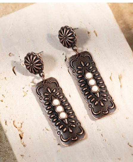 ER-1011 WT Rustic Couture's Bohemian Antique Plated Natural Stone Dangle Earring